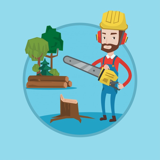 Lumberjack with chainsaw vector illustration.