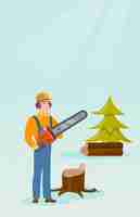 Vector lumberjack with chainsaw vector illustration.