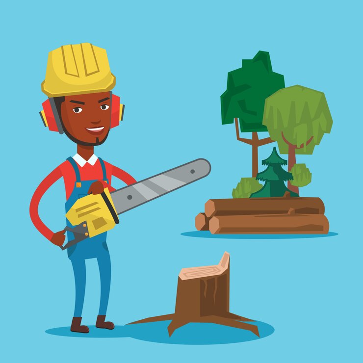 Vector lumberjack with chainsaw.