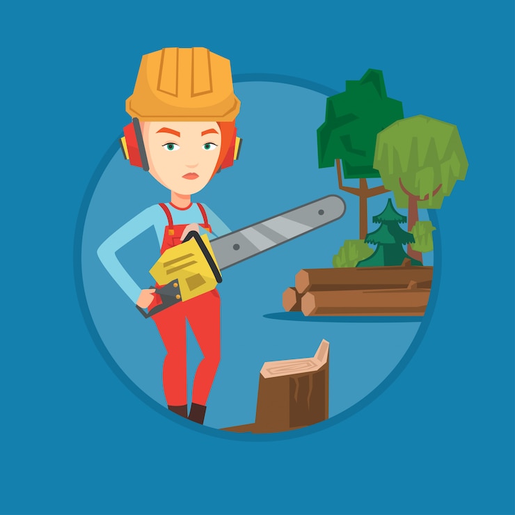 Vector lumberjack with chainsaw.