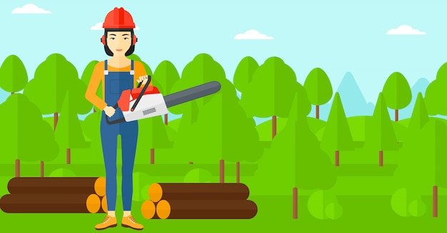 Vector lumberjack with chainsaw.