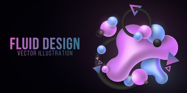 Vector luminescent liquid purple and blue shapes on a dark background. fluid gradient shapes concept. glowing neon geometric elements. futuristic background.