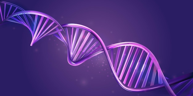 Vector luminous dna strands on a violet background