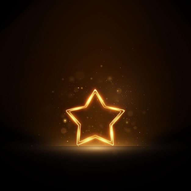 Luminous festive golden star empty with golden lines highlighting effects