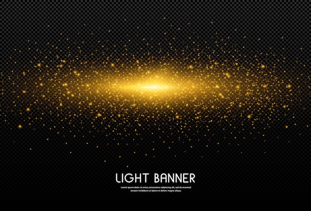 Luminous line with sparks on a black background, light effect, golden color. illustration for stocks.