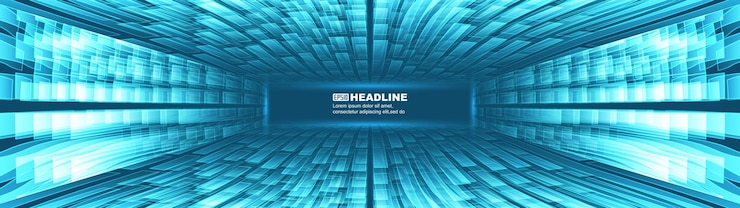 Vector luminous polygons quickly extend the futuristic tunnel space of technology