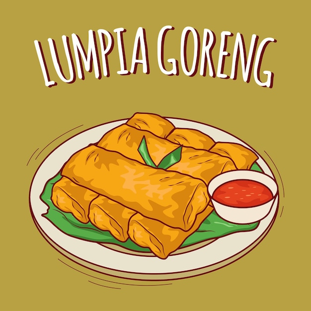 Lumpia goreng illustratie Indonesisch eten met cartoonstijl