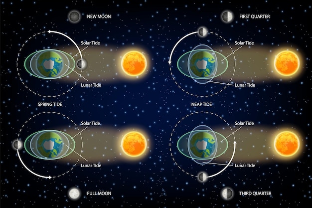 ベクトル 月と太陽の潮汐図ベクトル図