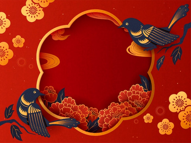 Vector lunar year traditional background with swallow