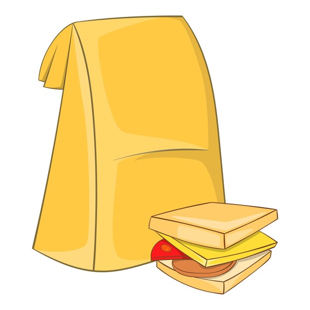 Lunch bag and sandwich icon Cartoon illustration of lunch bag and sandwich vector icon for web