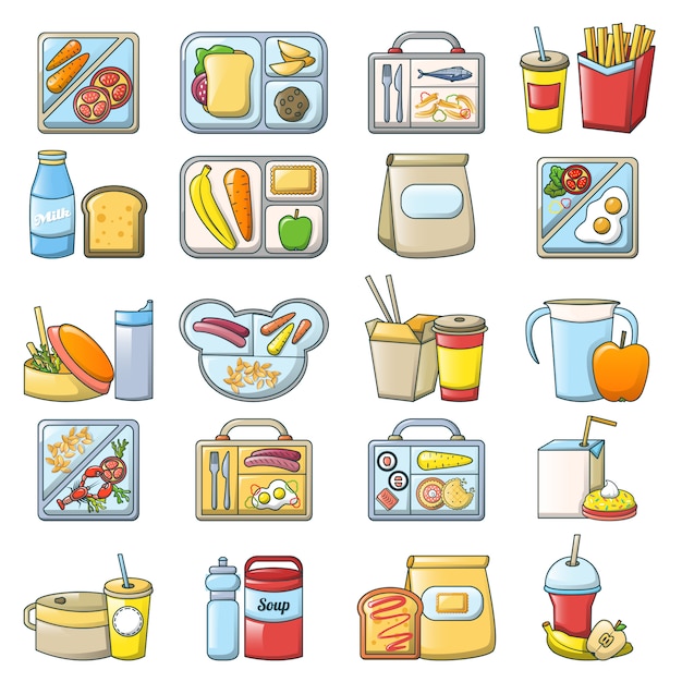 Lunch break lunch food icons set