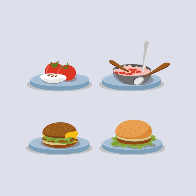 lunch foods on plate illustration