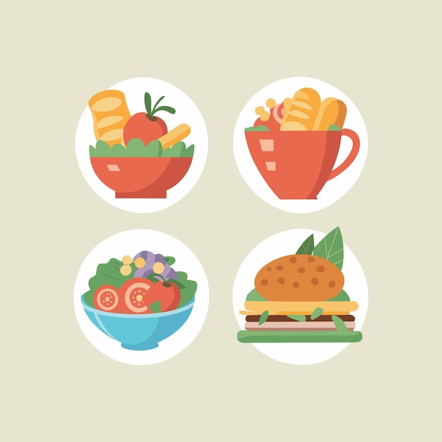 lunch foods on plate illustration