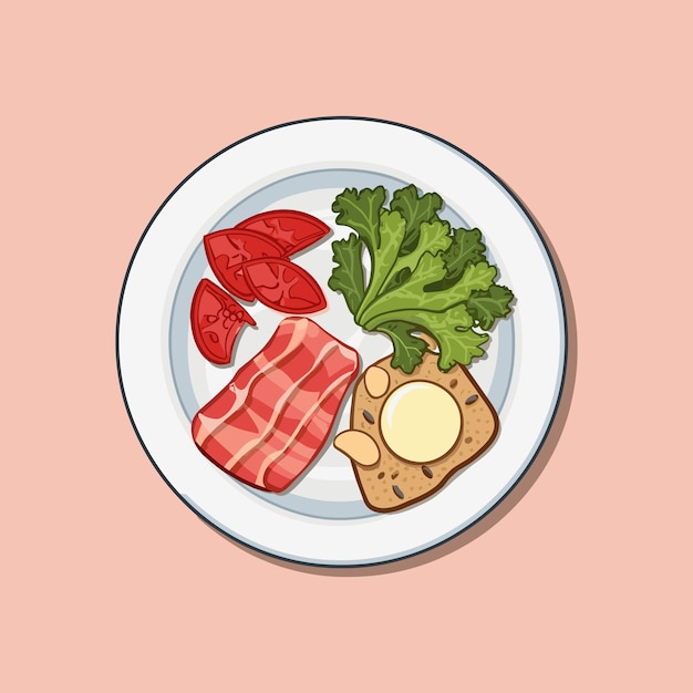 lunch foods on plate illustration