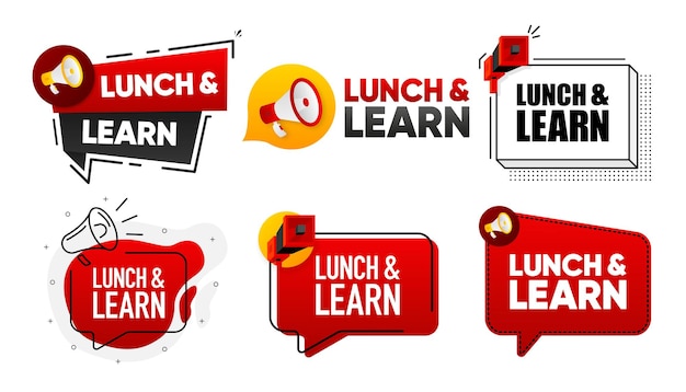 Vector lunch and learn megaphone label collection with text marketing and promotion vector illustration