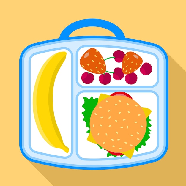Vettore icona della borsa del vassoio per il pranzo illustrazione piatta dell'icona vettoriale della borsa del vassoio per il pranzo per il web design