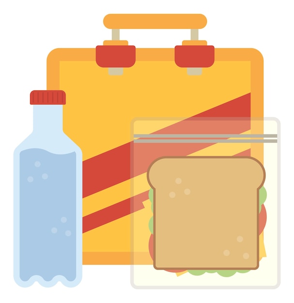 Vector lunchbox icon water bottle and plastic bag with sandwich