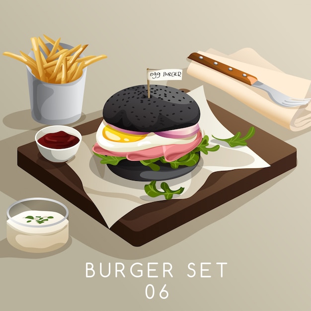 Vector lunchset: hamburgers en frietjes: illustratie