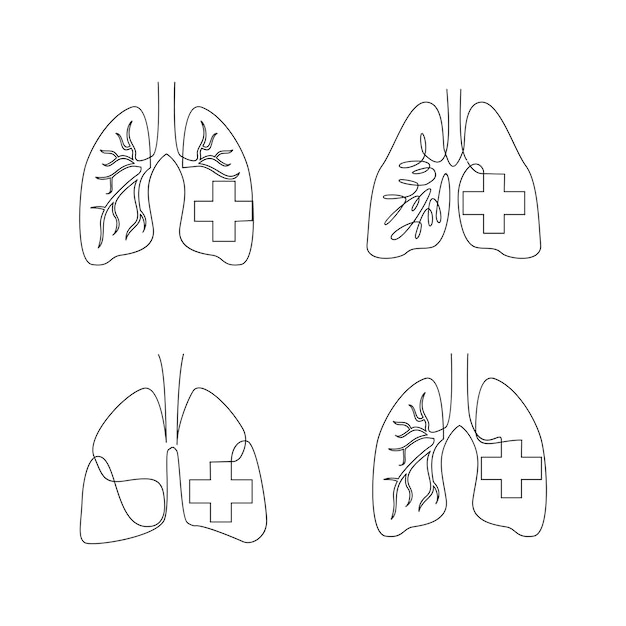 Vector lung single line illustration drawing