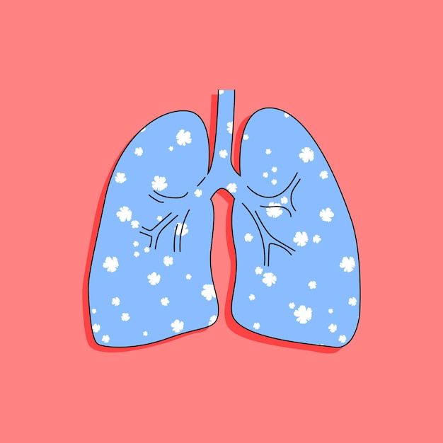 Lung with flowers in trendy hand drawn style