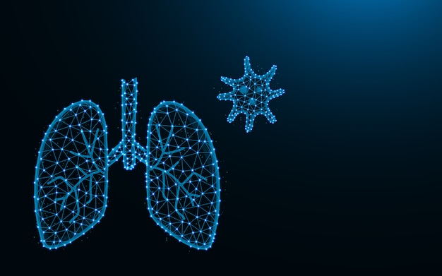 Легкие и вирус, сделанные из точек и линий, каркасная сетка дыхательной системы, полигональная иллюстрация