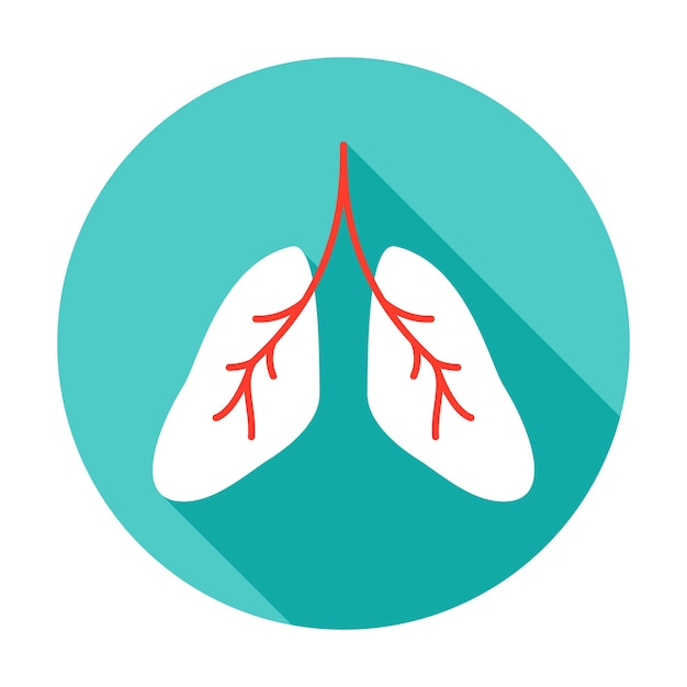 Icona del cerchio di polmoni. illustrazione vettoriale con lunga ombra. articolo di medicina.