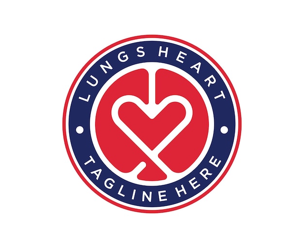 Lungs heart emblem badge logo design vector template