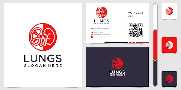 Lungs logo with business card design vector premium