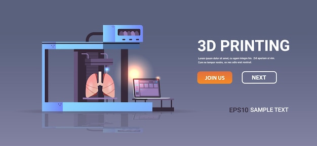 Vector lungs model prints on 3d bio printer medical printing of human transplantation organ biological engineering bioprinting