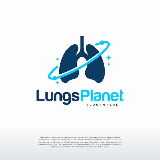 Lungs Planet logo designs concept vector, Lungs shield logo, Lungs Care logo template
