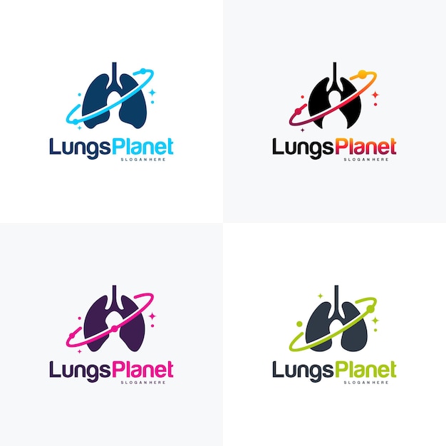 Вектор концепции дизайна логотипа lungs planet, логотип lungs shield, шаблон логотипа lungs care