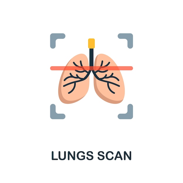 Icona piana di scansione dei polmoni segno colorato dalla raccolta di ossigeno illustrazione dell'icona di scansione dei polmoni creativa per infografiche di web design e altro ancora