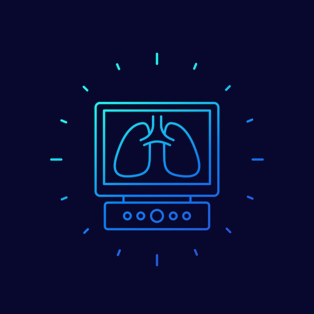 Lungs on screen, artificial lungs ventilation line icon