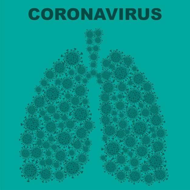 Lungs with bacterium coronavirus blue background