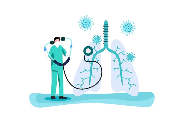 Lungs with coronavirus ncov19 flat concept