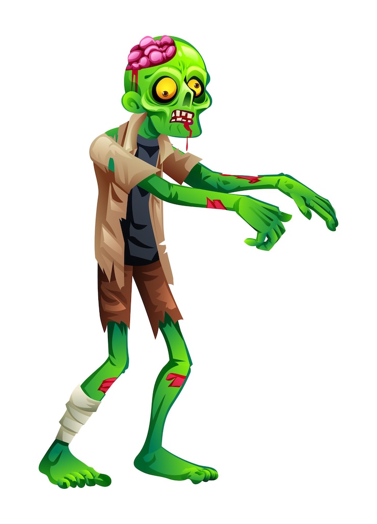 Vector lurching zombie with exposed brain character illustration vector cartoon isolated on white background