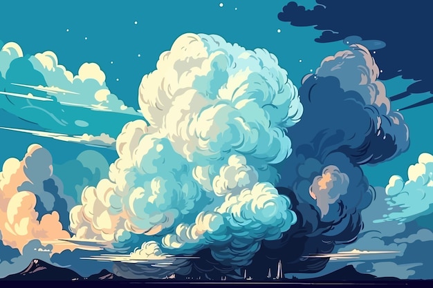 Lush clouds Cartoon blue clouds in the sky thick clouds Vector illustration