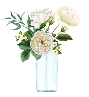 Lussureggiante bouquet floreale in vaso vettore disegnato a mano