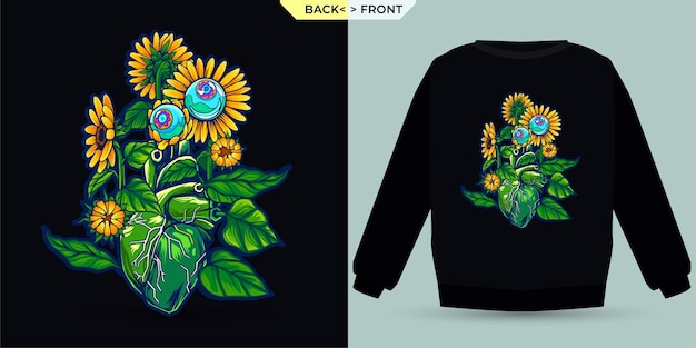 Lush Heart and Sunflowers Featured with a Shirt Mock Up