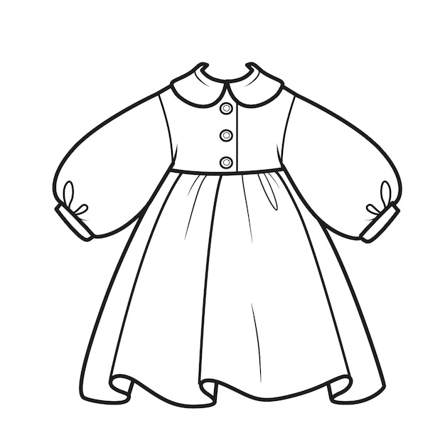 Lush longsleeved dress outline for coloring on a white background