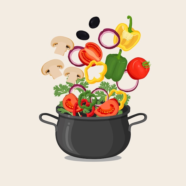 Vector lush salad in a pot illustration