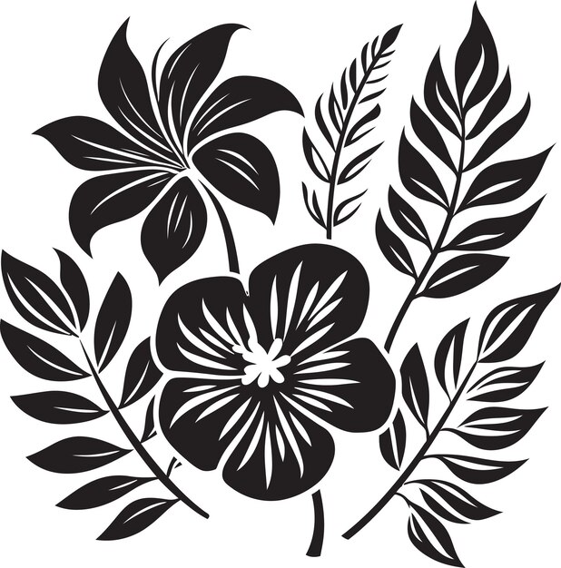 Vector lush tropic petals vector design paradise garden essence black icon