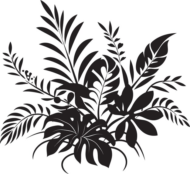 Vettore lush tropics vector black logo design con fiori tropicali jungle harmony design elegante e iconico