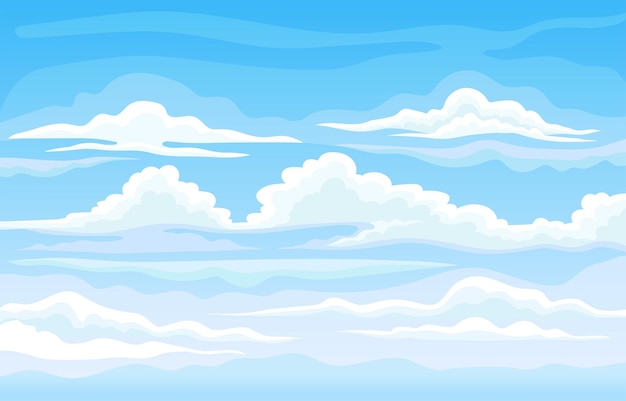 Vector lush white clouds on a light blue daytime sky vector illustration