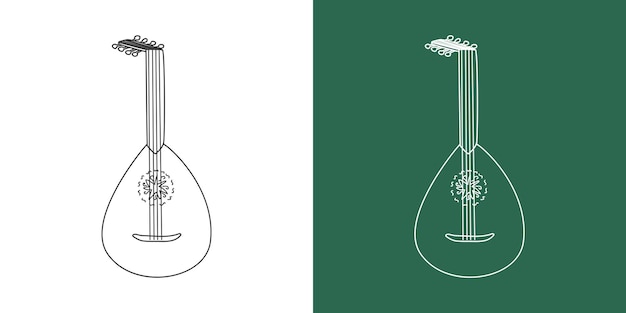 Vector lute line drawing cartoon style string instrument lute clipart drawing in linear style vector