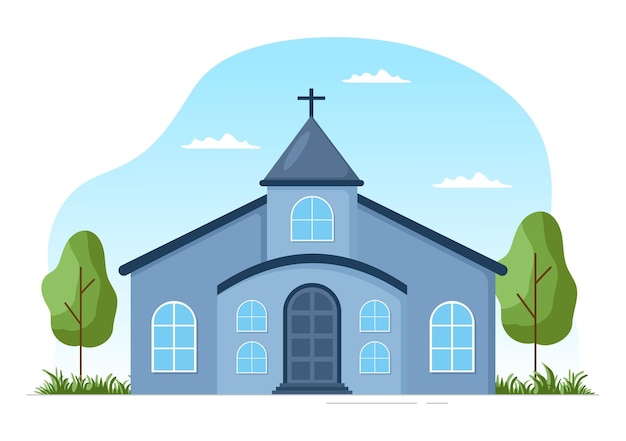 Vector lutheran church with cathedral temple building and christian religion architecture in illustration