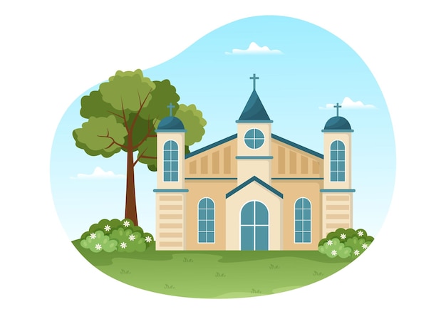 Vector lutheran church with cathedral temple building and christian religion architecture in illustration