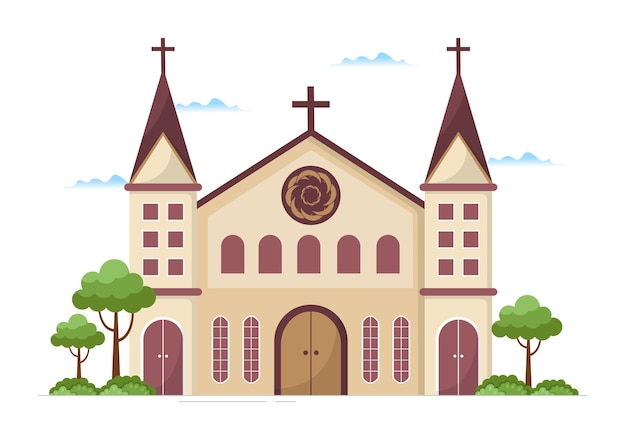 Vector lutheran church with cathedral temple building and christian religion architecture in illustration