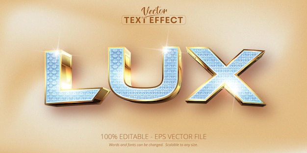 Testo lux, effetto di testo modificabile in stile oro lucido con struttura a diamante lucido