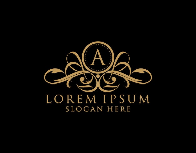 Luxe a-brieflogo, premium koninklijke badge voor restaurant, royalty, boetiek, bruiloft, hotel, heraldiek, sieraden, mode en label.